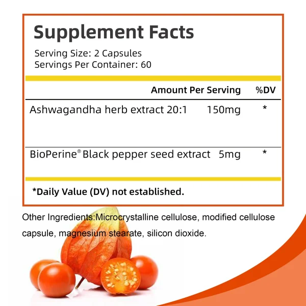 Ashwagandha Supplement - Improving Sleep, Boost Focus & Brain Health, Stress & Mood Relief - 120 Capsules - Image 2