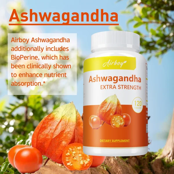 Ashwagandha Supplement - Improving Sleep, Boost Focus & Brain Health, Stress & Mood Relief - 120 Capsules - Image 3